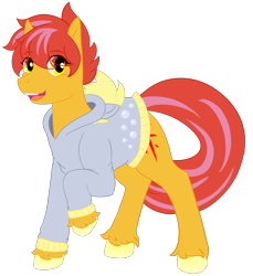 Size: 1650x1800 | Tagged: safe, artist:squeezymouse, derpibooru exclusive, derpy hooves, oc, oc only, oc:ciaran, g4, clothes, colored, colored lineart, eye clipping through hair, female, full body, full color, hoodie, hooves, mare, raised hoof, simple background, solo, tail, transparent background, unshorn fetlocks