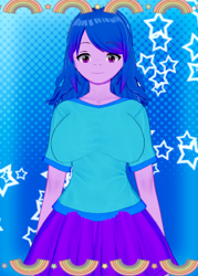 Size: 252x352 | Tagged: safe, izzy moonbow, human, equestria girls, g4, g5, my little pony: a new generation, 3d, clothes, female, game, koikatsu, shirt, skirt, socks, solo, t-shirt, teenager, thigh highs