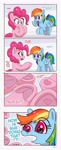 Size: 1679x4096 | Tagged: safe, artist:pabbley, pinkie pie, rainbow dash, earth pony, pegasus, pony, g4, comic, dialogue, duo, duo female, extra legs, faic, female, frog (hoof), high res, hoof heart, hoofbutt, hooves, lampshade hanging, mare, open mouth, pinkie being pinkie, rainbow dash is best facemaker, underhoof, upside-down hoof heart