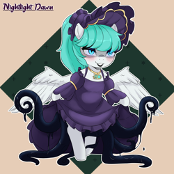 Size: 1200x1200 | Tagged: safe, artist:nightlight dawn, oc, oc only, oc:lucid mirage, pegasus, pony, bipedal, blushing, clothes, dress, evil, evil smile, female, grin, lolita fashion, mare, octopussoir, smiling, solo, tentacles