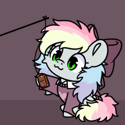 Size: 600x600 | Tagged: safe, artist:sugar morning, oc, oc only, oc:blazey sketch, pegasus, pony, :3, animated, behaving like a cat, bow, brownie, clothes, food, gif, hair bow, pegasus oc, simple background, solo, sweater