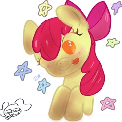 Size: 1280x1280 | Tagged: safe, artist:perrito_dias, apple bloom, earth pony, pony, g4, ;p, adorabloom, blushing, bust, cute, female, filly, foal, one eye closed, portrait, simple background, solo, stars, tongue out, white background, wink
