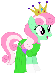 Size: 343x455 | Tagged: safe, artist:selenaede, artist:thefandomizer316, artist:user15432, minty, earth pony, g3, g4, base used, clothes, costume, crown, dress, g3 to g4, generation leap, gloves, gown, green dress, halloween, halloween costume, holiday, jewelry, open mouth, open smile, princess, princess dress, princess minty, regalia, simple background, smiling, white background