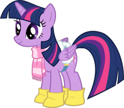 Size: 2862x2504 | Tagged: safe, edit, vector edit, twilight sparkle, alicorn, pony, g4, season 1, winter wrap up, boots, castle creator, clothes, cute, folded wings, saddle, scarf, shoes, simple background, smiling, solo, striped scarf, tack, transparent background, twilight sparkle (alicorn), vector, wings, winter boots, winter outfit