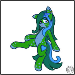 Size: 2000x2000 | Tagged: safe, artist:dice-warwick, oc, oc only, oc:capper tablature, original species, pony, fallout equestria, fallout equestria: dance of the orthrus, belly, belly button, countershading, ear piercing, eyebrows, fanfic art, female, flower, flowing mane, long mane, long tail, mare, mirage pony, piercing, poison joke, round belly, simple background, solo, spots, tail, transparent background