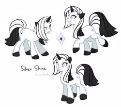 Size: 2048x1819 | Tagged: safe, artist:iksiudodi_, oc, oc only, oc:silver shine, pony, unicorn, female, horn, mare, reference sheet, simple background, solo, white background