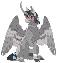 Size: 2180x2420 | Tagged: safe, artist:sleepy-nova, oc, oc only, alicorn, chest fluff, cloven hooves, curved horn, glasses, horn, scar, simple background, solo, transparent background