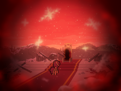 Size: 800x600 | Tagged: safe, artist:rangelost, oc, oc only, oc:trailblazer, alicorn, cyoa:d20 pony, carpet, cyoa, dream, duo, pixel art, red carpet, red sky, ruins, shadow creature, snow, snowflake, story included, throne