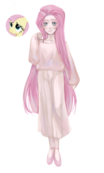 Size: 1280x2134 | Tagged: safe, artist:niiiiiii1111aa, fluttershy, human, pegasus, pony, g4, clothes, dress, female, flats, humanized, mare, shoes, simple background, solo, white background