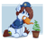 Size: 1922x1755 | Tagged: safe, artist:witchtaunter, pony, beret, clothes, flower pot, green herb, hat, jill valentine, mouth hold, ponified, resident evil, sitting, solo, watering, watering can