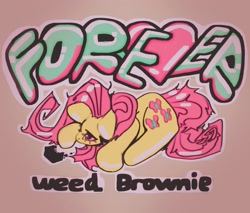Size: 2843x2423 | Tagged: safe, artist:largedrat, fluttershy, pegasus, pony, g4, brownie, drug use, drugs, female, flutterhigh, forever weed brownie, heart, high, mare, marijuana, solo, tail