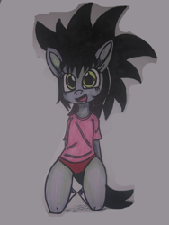 Size: 3024x4032 | Tagged: safe, artist:haruka takahashi, artist:neonraveparty, oc, oc only, oc:haruka takahashi, anthro, black mane, black tail, cute, eye lashes, happy, humanized, multicolored iris, open mouth, open smile, pink shirt, shadow, simple background, smiling, solo, tail, traditional art, white background