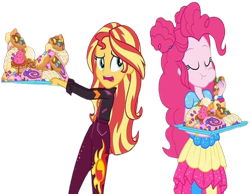 Size: 3246x2520 | Tagged: safe, edit, edited screencap, editor:homersimpson1983, screencap, pinkie pie, sunset shimmer, human, equestria girls, g4, my little pony equestria girls: better together, my little pony equestria girls: choose your own ending, wake up!, wake up!: pinkie pie, background removed, candy, cheek bulge, eating, food, imminent stuffing, music festival outfit, not a vector, pastries, pastry, simple background, slender, sweets, thin, transparent background, wrong aspect ratio