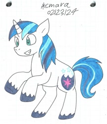 Size: 1080x1252 | Tagged: safe, artist:cmara, shining armor, pony, unicorn, g4, colored, graph paper, horn, male, smiling, solo, stallion, traditional art