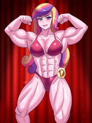 Size: 800x1067 | Tagged: safe, artist:tzc, dean cadance, princess cadance, equestria girls, g4, abs, bicep flex, biceps, bodybuilder, bodybuilding contest, bra, breasts, buff, busty princess cadance, clothes, commission, dean ca-dense, female, flexing, looking at you, muscles, muscular female, pecs, princess ca-dense, red bikini, red swimsuit, solo, swimsuit, thighs, thunder thighs