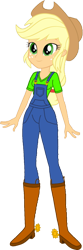 Size: 529x1595 | Tagged: safe, artist:invisibleink, color edit, edit, applejack, human, equestria girls, g4, boots, clothes, colored, cowboy boots, farm girl, hat, overalls, shoes, simple background, solo, transparent background