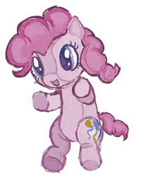 Size: 570x678 | Tagged: safe, artist:dddddaxie998839, pinkie pie, earth pony, pony, g4, blue eyes, curly mane, curly tail, desaturated, female, mare, open mouth, open smile, pink mane, pink tail, plushie, plushification, simple background, smiling, solo, tail, white background, wingding eyes