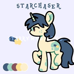 Size: 2048x2048 | Tagged: safe, artist:starrymysteryy, oc, oc only, oc:starchaser, pony, unicorn, adoptable, horn, reference sheet, solo, watermark