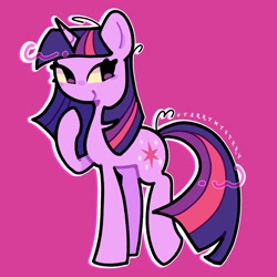 Size: 2048x2048 | Tagged: safe, artist:starrymysteryy, twilight sparkle, pony, unicorn, g4, female, mare, pink background, simple background, solo, unicorn twilight