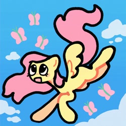 Size: 2048x2048 | Tagged: safe, artist:starrymysteryy, fluttershy, butterfly, pegasus, pony, g4, female, flying, mare, solo
