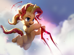Size: 6362x4762 | Tagged: safe, artist:inkhooves, sunset shimmer, unicorn, horn, solo, spear, weapon