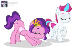 Size: 3600x2294 | Tagged: safe, artist:ramixe dash, pipp petals, zipp storm, pegasus, pony, g4, g5, adorapipp, adorazipp, base used, cute, eyes closed, female, g5 to g4, generation leap, mare, royal sisters (g5), siblings, signature, simple background, sisters, text, transparent background, watermark