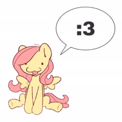 Size: 2048x2048 | Tagged: safe, artist:starrymysteryy, fluttershy, pegasus, pony, g4, :3, dialogue, female, mare, simple background, sitting, solo, speech bubble, white background