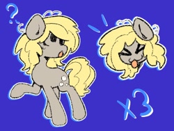 Size: 1024x768 | Tagged: safe, artist:starrymysteryy, derpy hooves, earth pony, pony, blue background, earth pony derpy hooves, female, mare, question mark, race swap, simple background, solo, x3