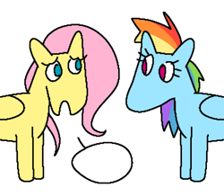 Size: 1102x960 | Tagged: safe, artist:crackledbugs, fluttershy, rainbow dash, pegasus, pony, g4, duo, female, mare, simple background, speech bubble, white background