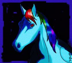 Size: 1102x960 | Tagged: safe, artist:crackledbugs, rainbow dash, pegasus, pony, abstract background, female, hoers, mare, solo