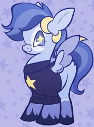 Size: 1039x1395 | Tagged: safe, artist:crackledbugs, oc, oc only, oc:starlight moondust, pegasus, pony, abstract background, clothes, female, mare, solo, sweater