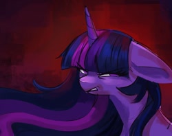 Size: 668x528 | Tagged: safe, artist:saphypone, twilight sparkle, pony, g4, angry, bust, long mane, portrait, solo