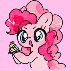 Size: 2048x2048 | Tagged: safe, artist:azhiichigo, pinkie pie, earth pony, pony, g4, cake, female, food, mare, pink background, simple background, solo