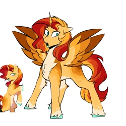 Size: 1280x1280 | Tagged: safe, artist:twiligh7s_bong, sunset shimmer, alicorn, pony, g4, alicornified, alternate design, chest fluff, coat markings, countershading, ear piercing, earring, facial markings, female, jewelry, mare, piercing, race swap, shimmercorn, shocked, simple background, solo, star (coat marking), unshorn fetlocks, white background