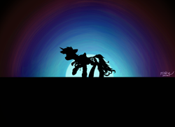 Size: 1650x1200 | Tagged: safe, artist:行豹cheetahspeed, oc, oc only, oc:autumn trace, pony, unicorn, dark, female, horn, light, mare, purple background, silhouette, simple background, solo, walking
