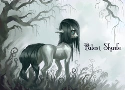 Size: 3205x2316 | Tagged: safe, artist:bultico, oc, oc only, oc:palest shade, earth pony, pony, blank flank, female, fog, mare, solo, swamp, tree