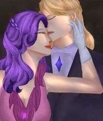 Size: 2194x2560 | Tagged: safe, artist:sh4deshad0w41, prince blueblood, rarity, human, g4, clothes, couple, dress, duo, duo male and female, eyes closed, female, gala dress, hand on face, humanized, jewelry, male, ship:rariblood, shipping, simple background, smiling, straight, suit