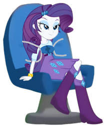 Size: 1840x2168 | Tagged: safe, artist:macs44, editor:jbrony, rarity, equestria girls, g4, bedroom eyes, boots, chair, clothes, female, little einsteins, seat, seatbelt, shoes, simple background, sitting, skirt, solo, transparent background, wristband
