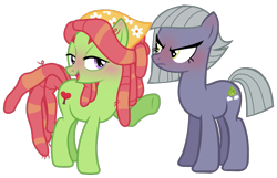 Size: 1197x773 | Tagged: safe, artist:90sigma, artist:thebosscamacho, edit, editor:scribbly07, vector edit, limestone pie, tree hugger, blushing, couple, duo, female, lesbian, limehugger, pointing, ship:limehugger, shipping, simple background, transparent background, vector