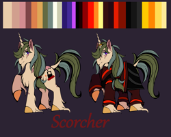 Size: 3173x2557 | Tagged: safe, oc, ghoul, pony, undead, unicorn, fallout equestria, armor, barding, canterlot ghoul, cutie mark, dynamite, explosives, fallout, firefighter, horn, horn ring, jewelry, lock, male, padlock, pegacorn, ponytail, reference sheet, ring, stallion, unicorn horn, unshorn fetlocks, wedding ring