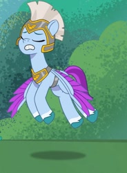 Size: 529x720 | Tagged: safe, screencap, zoom zephyrwing, pegasus, pony, g5, my little pony: tell your tale, sneaksy strikes again, spoiler:g5, spoiler:my little pony: tell your tale, spoiler:tyts01e34, cropped, eyes closed, female, guardsmare, mare, pegasus royal guard, royal guard