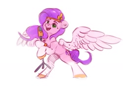 Size: 1200x847 | Tagged: safe, artist:itssim, pipp petals, pegasus, pony, g5, adorapipp, bipedal, colored sketch, cute, female, happy, mare, microphone, open mouth, open smile, simple background, singing, sketch, smiling, solo, spread wings, white background, wings