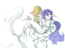 Size: 2048x1536 | Tagged: safe, artist:gamagama6, applejack, rarity, human, mermaid, g4, applejack's hat, belly button, blushing, boots, bra, braid, breasts, bridal carry, busty rarity, carrying, clothes, cowboy hat, crying, duo, duo female, ear fins, eyebrows, eyebrows visible through hair, eyes closed, female, gritted teeth, hand on cheek, hat, hat off, high heel boots, humanized, jewelry, lesbian, mermaidized, mermarity, necklace, ship:rarijack, shipping, shirt, shoes, shorts, simple background, species swap, teeth, underwear, wet, white background