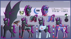 Size: 3519x1918 | Tagged: safe, artist:devillustart, oc, oc only, oc:vira-tan, bat pony, bat pony oc, clothes, fireheart76's latex suit design, gloves, latex, latex gloves, latex suit, prisoners of the moon, reference sheet, rubber, rubber gloves, rubber suit