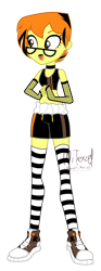 Size: 1072x2894 | Tagged: safe, artist:mitexcel, oc, oc only, oc:merille artienda, human, equestria girls, g4, base used, brown eyes, choker, clothes, equestria girls-ified, glasses, highlights, lipstick, nonbinary, orange hair, short hair, simple background, socks, solo, striped socks, thigh highs, transparent background