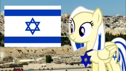 Size: 1280x720 | Tagged: safe, artist:pedro720k izzy oficial, oc, oc only, pegasus, pony, female, flag, israel, jerusalem, mare, nation ponies, ponified, solo, star of david, wings