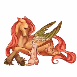 Size: 4000x4000 | Tagged: safe, artist:olivetoastt, angel bunny, fluttershy, pegasus, pony, rabbit, animal, colored wings, duo, female, heart, heart eyes, lying down, male, mare, prone, simple background, unshorn fetlocks, white background, wingding eyes, wings