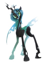 Size: 808x1063 | Tagged: safe, artist:vondsketch, queen chrysalis, changeling, changeling queen, pony, female, mare, simple background, slit pupils, smiling, solo, white background