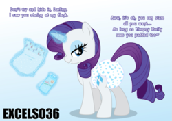 Size: 935x661 | Tagged: safe, artist:excelso36, rarity, pony, g4, bedroom eyes, diaper, diaper butt, diaper fetish, female, fetish, looking back, mare, non-baby in diaper, poofy diaper, rear view, simple background, slender, solo, talking to viewer, thin