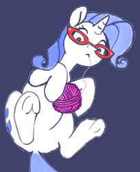 Size: 981x1200 | Tagged: safe, artist:ponsce, rarity, g4, behaving like a cat, blue background, glasses, rarity's glasses, simple background, solo, yarn, yarn ball